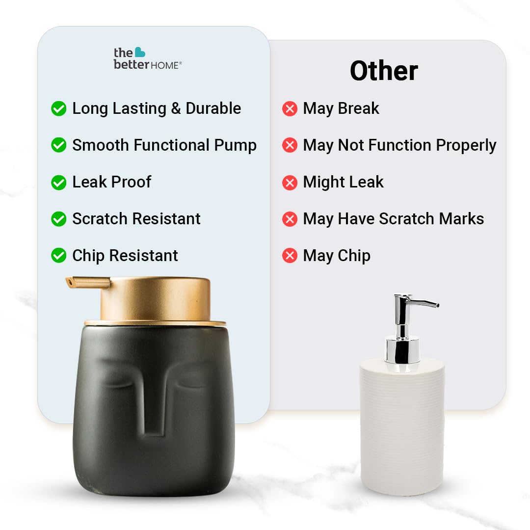 The Better Home 350ml Soap Dispenser Bottle - Black (Set of 3) |Ceramic Liquid Pump Dispenser for Kitchen, Wash-Basin, and Bathroom