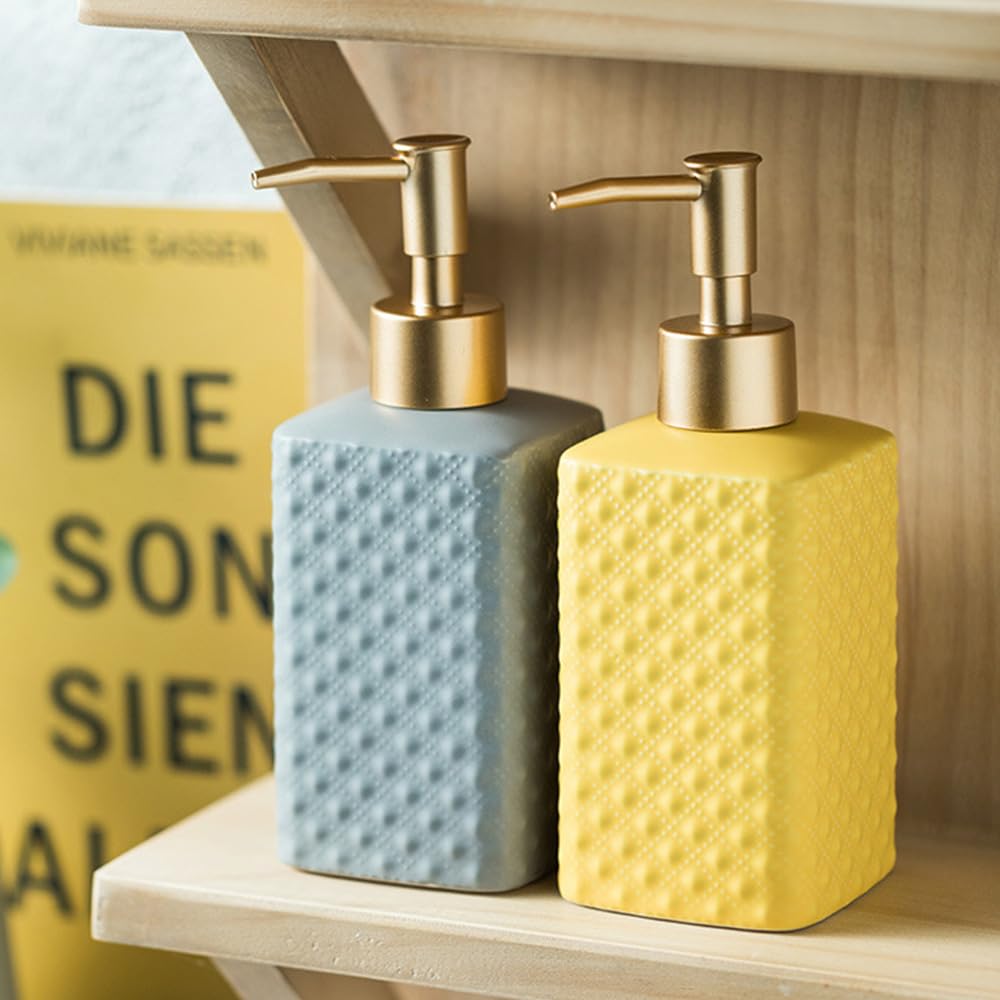 The Better Home 350ml Soap Dispenser Bottle - Yellow |Ceramic Liquid Pump Dispenser for Kitchen, Wash-Basin, and Bathroom
