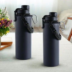 The Better Home Pack of 2 Stainless Steel Insulated Water Bottles | 1200 ml Each | Thermos Flask Attachable to Bags & Gears | 6/12 hrs hot & Cold | Water Bottle for School Office Travel | Black
