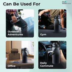 The Better Home Pack of 3 Stainless Steel Insulated Water Bottles | 1200 ml Each | Thermos Flask Attachable to Bags & Gears | 6/12 hrs hot & Cold | Water Bottle for School Office Travel | Black-Grey