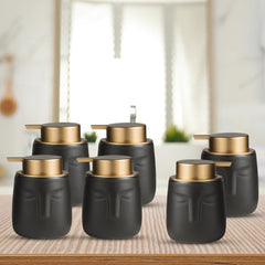 The Better Home 350ml Soap Dispenser Bottle - Black (Set of 6) |Ceramic Liquid Pump Dispenser for Kitchen, Wash-Basin, and Bathroom