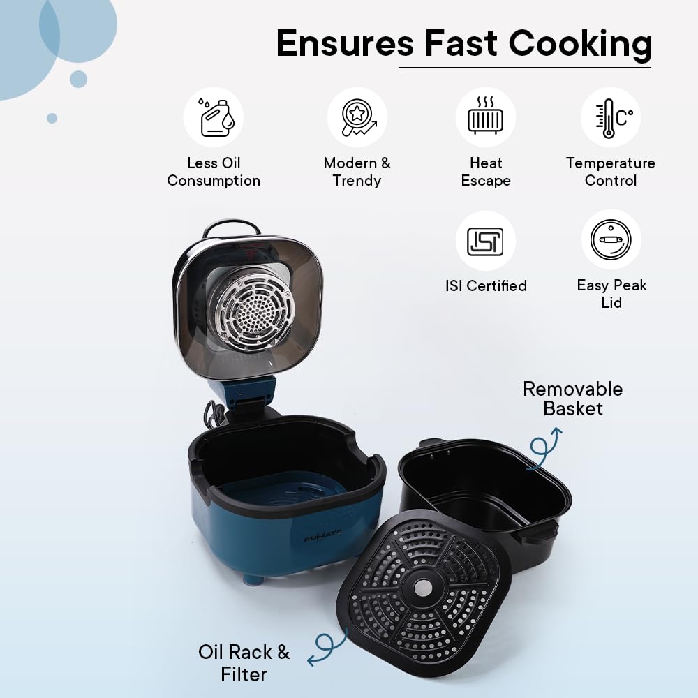 Combo: Easy Peek Air Fryer with Airtight Food Container | 1040+680+410ml | Food Grade Material | Blue