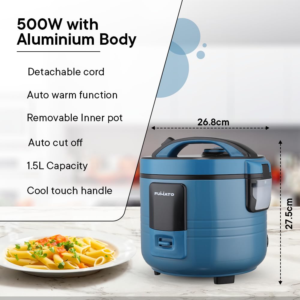 Electric Rice Cooker with Auto Warm Function & Aluminium Trivet | Includes Measuring Cup | 1.5L | Midnight Blue