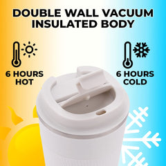 The Better Home Insulated Coffee Mug with Lid and Sleeve (510ml) | Double Wall Insulated Stainless Steel Mug for Coffee & Tea | Hot and Cold Tumbler | Coffee Mug with Lid for Home & Office (White)