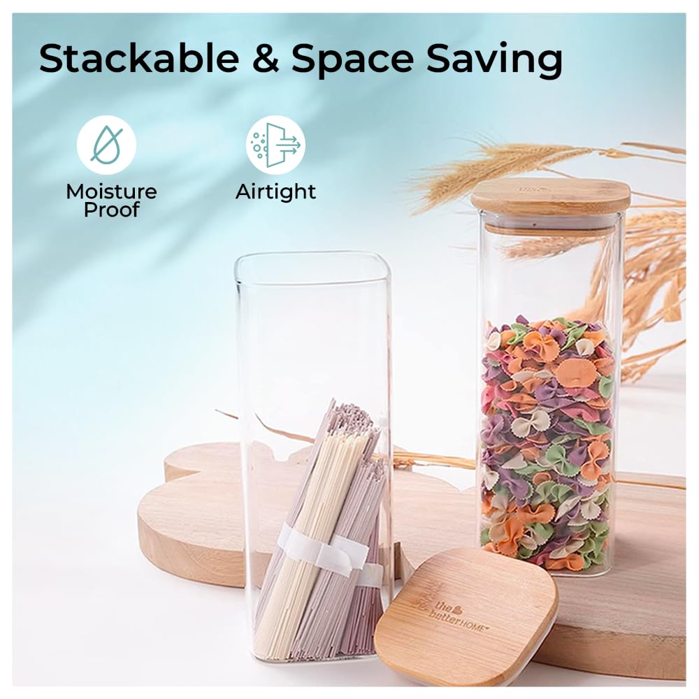 Borosilicate Rectangular Glass Jar for Kitchen Storage | Kitchen Container Set and Storage Box, Glass Container with Lid | Air Tight Containers for Kitchen Storage (Pack of 6 (300ml))