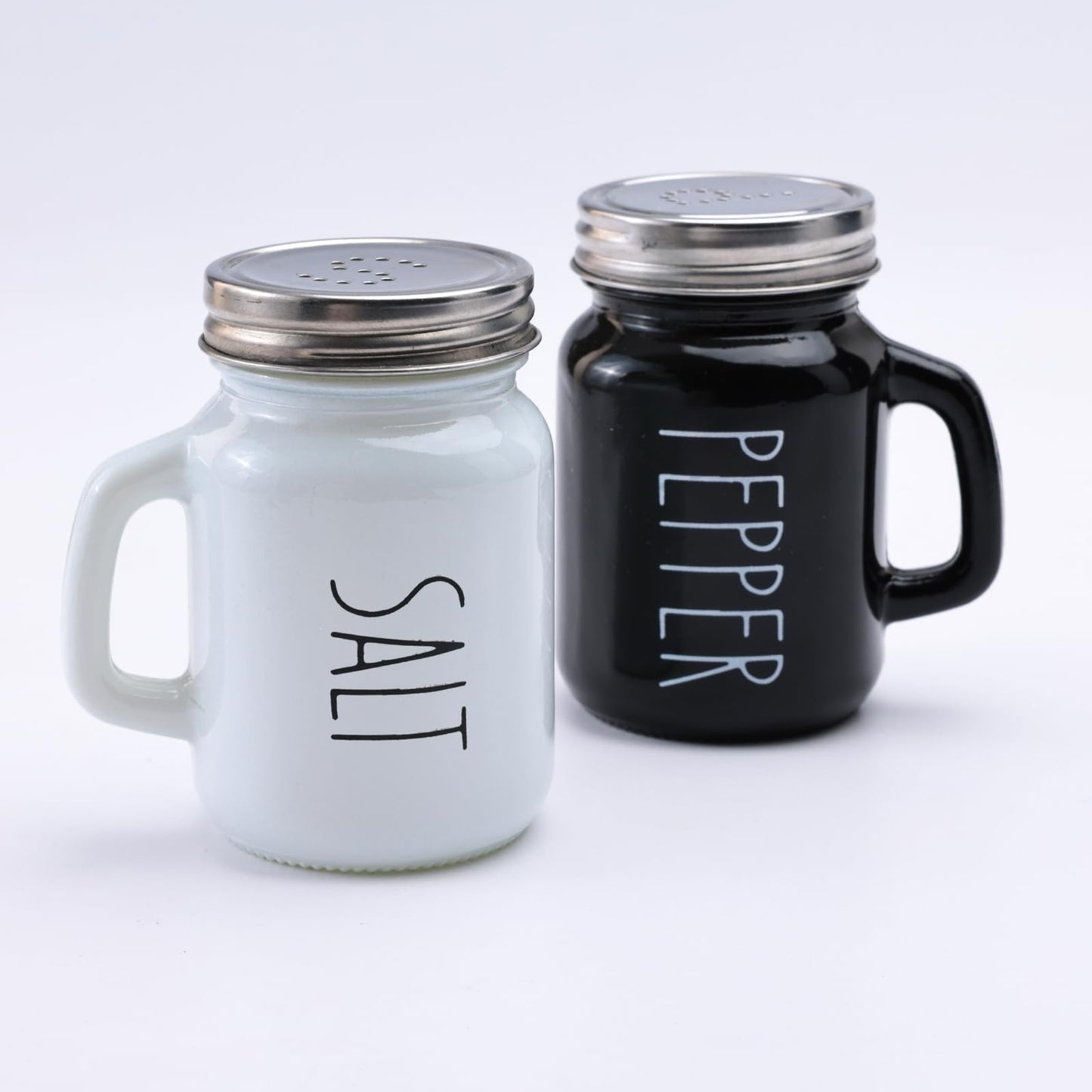 Glass Salt and Pepper Shaker Set - Stylish White & Black | Includes 2 Shakers | Hand Wash Only