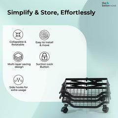The Better Home Collapsible storage baskets Black | Stackable Kitchen Basket For Storage | Carbon Steel Collapsible Foldable Basket For Fruits And Vegetables | Rust-Resistant | Unbreakable (3 layer)