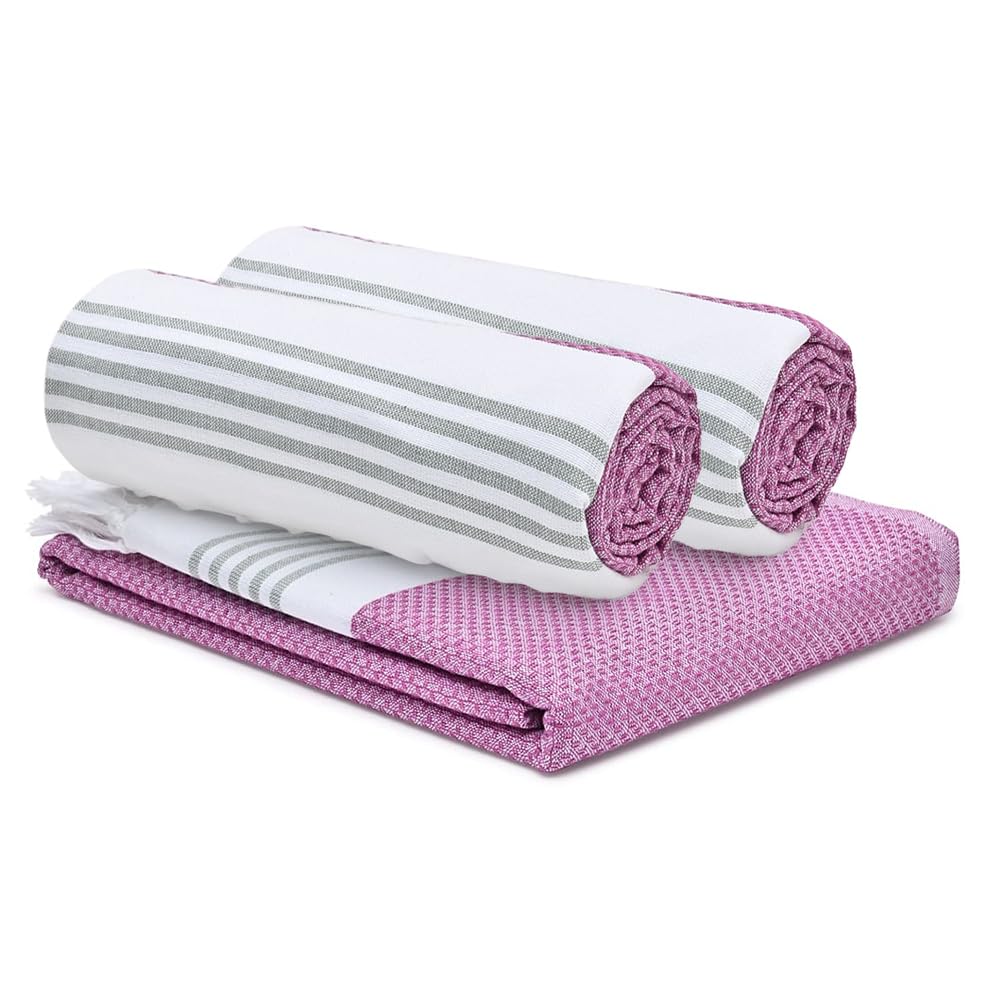 The Better Home 100% Cotton Turkish Bath Towel | Quick Drying Cotton Towel | Light Weight, Soft & Absorbent Turkish Towel (Pack of 3, Purple)