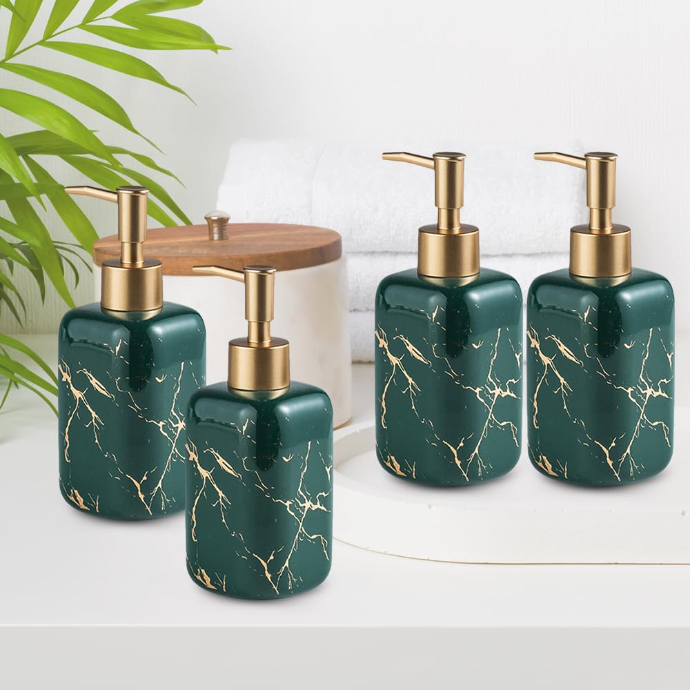 Pack of 1: Ceramic Soap Dispenser Set with Pump for Easy Use | Includes Lotion Dispenser | 300ml | Green