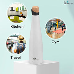 The Better Home Insulated Thermosteel Bottle with Cork Cap 750ml | 18h of Insulation | Hot and Cold Water Bottle for Kids School Office Gym | Anti Rust | Leak Proof | BPA Free | White Colour