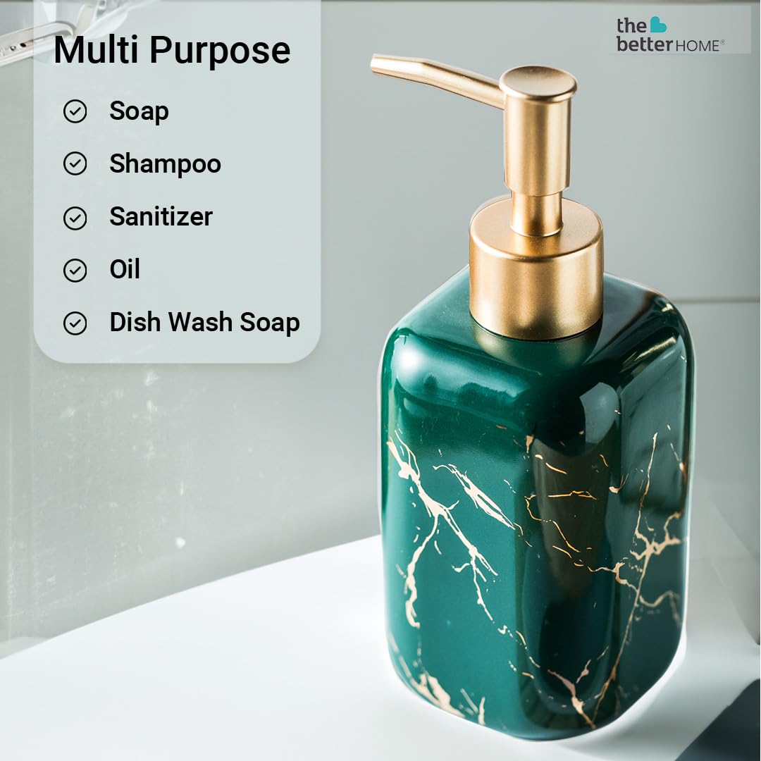 The Better Home 300ml Dispenser Bottle - Green (Set of 2) | Ceramic Liquid Dispenser for Kitchen, Wash-Basin, and Bathroom | Ideal for Shampoo, Hand Wash, Sanitizer, Lotion, and More