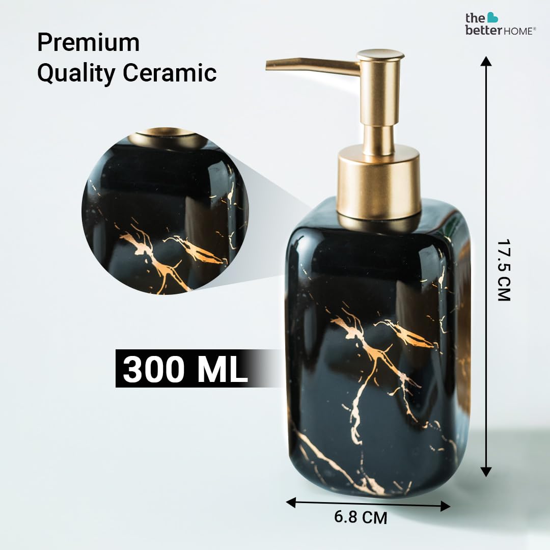 The Better Home 300ml Dispenser Bottle - Black (Set of 6) | Ceramic Liquid Dispenser for Kitchen, Wash-Basin, and Bathroom | Ideal for Shampoo, Hand Wash, Sanitizer, Lotion, and More