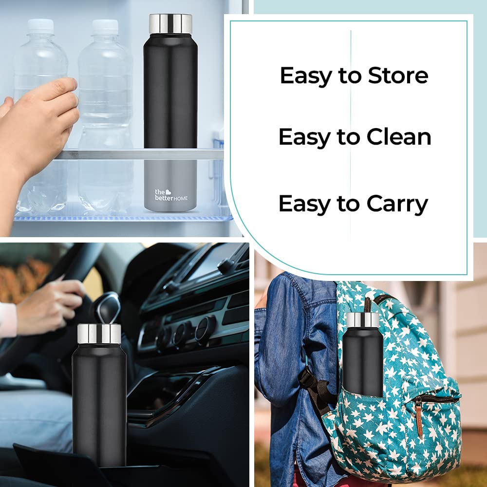 The Better Home 304 Stainless Steel Water Bottle 1 Litre | Water Bottle For Office Home | Water Bottle Steel | Steel Water Bottle For Kids School | Office Water Bottle For Women Men (Black - 1 Pcs)