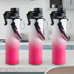 The Better Home Pack of 3 Stainless Steel Insulated Water Bottles | 720 ml Each | Thermos Flask Attachable to Bags & Gears | 6/12 hrs hot & Cold | Water Bottle for School Office Travel | Pink-White