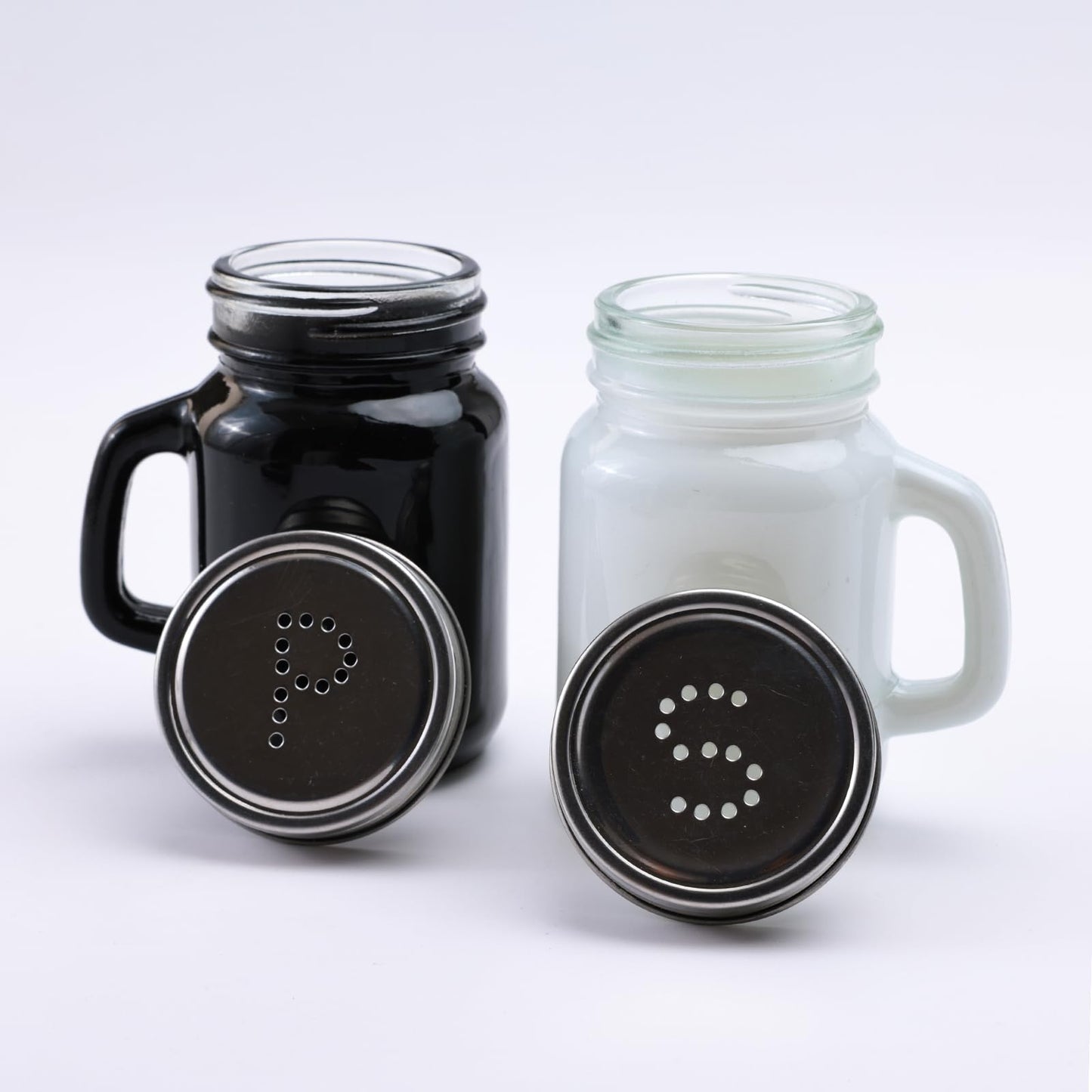 Glass Salt and Pepper Shaker Set - Stylish White & Black | Includes 2 Shakers | Hand Wash Only