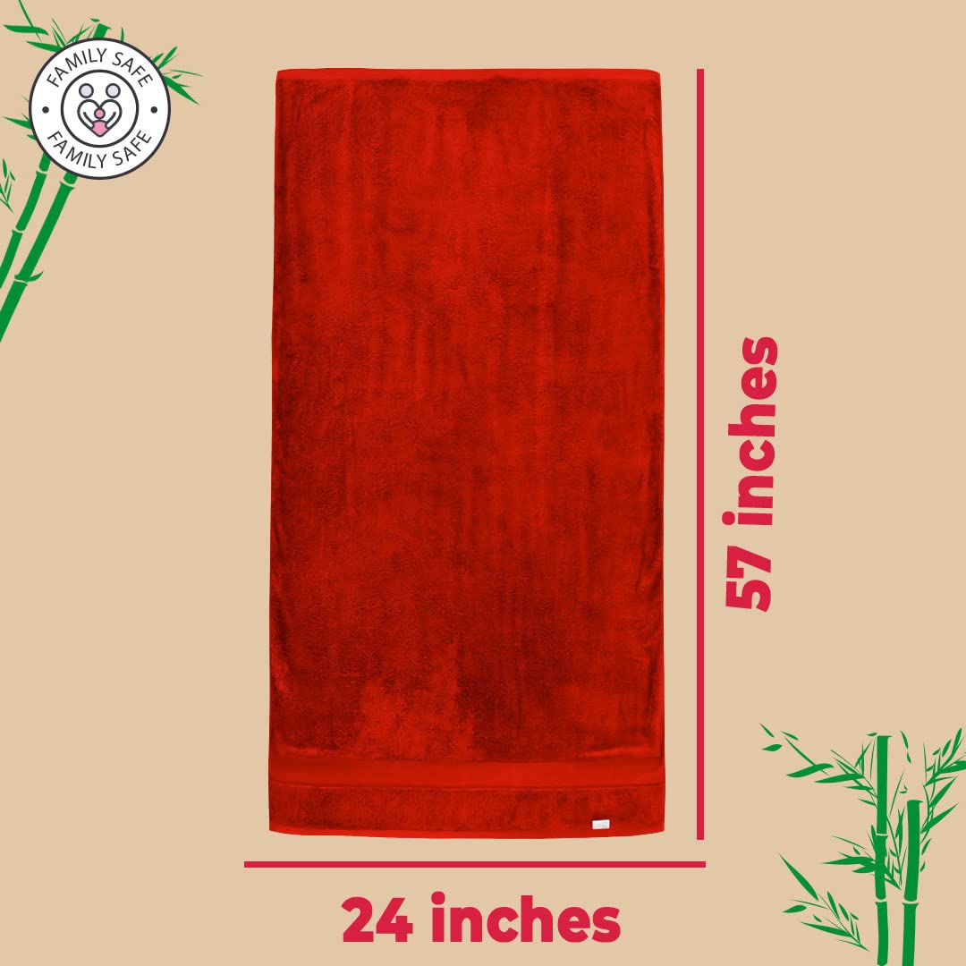 Bamboo Bath Towel for Men & Women | 450GSM Bamboo Towel | Ultra Soft, Hyper Absorbent & Anti Odour Bathing Towel | 27x54 inches (Pack of 2, Red)