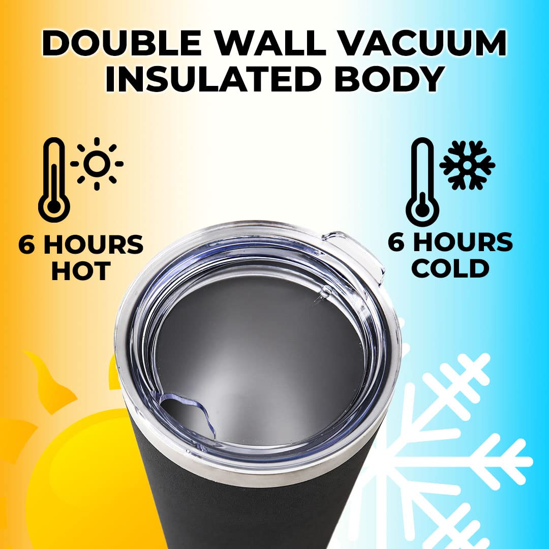 Insulated Tumbler with Straw & Lid 450ml | Double Wall Insulated Stainless Steel Water, Coffee Tumbler | Hot and Cold Coffee Flask | Durable Travel Coffee Mug with Lid (Black)