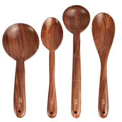 The Better Home Sheesham Wooden Spatula, Ladle and Spoon | for Cooking in Non Stick Pan |100% Natural Wooden ladles and Wooden Spoons | Heat Resistant & Durable (Serving Spoon Set (Pack of 4))