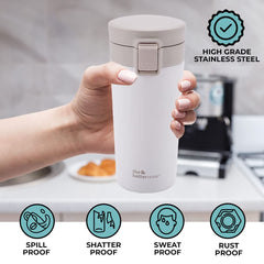 Vacuum Insulated Coffee Mug (380ml) | Double Wall Insulated Stainless Steel Coffee Mug | Hot and Cold Coffee Tumbler | Coffee Mug with Lid for Home & Office | White