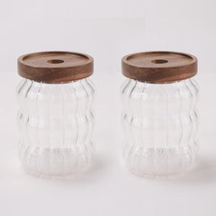 The Better Home Zen Series Borosilicate Containers with Lid 620ml |Container for Kitchen Storage Set | Leakproof, Airtight Storage Jar for Glass Jars with Wooden Lid |Twist Collection Set of 2