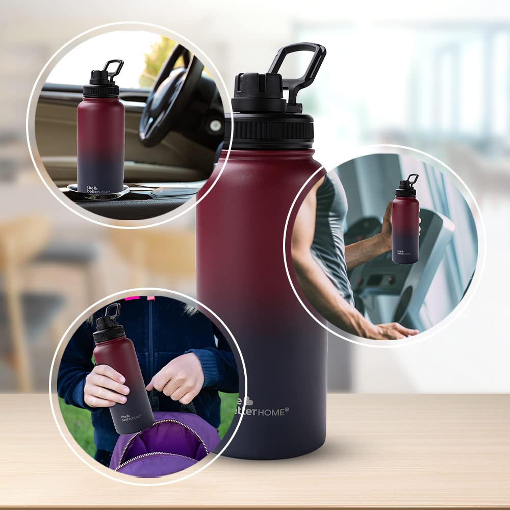 Insulated Water Bottle - Double Wall Hot & Cold, Leakproof & Durable | 1 Litre | Blue - Maroon