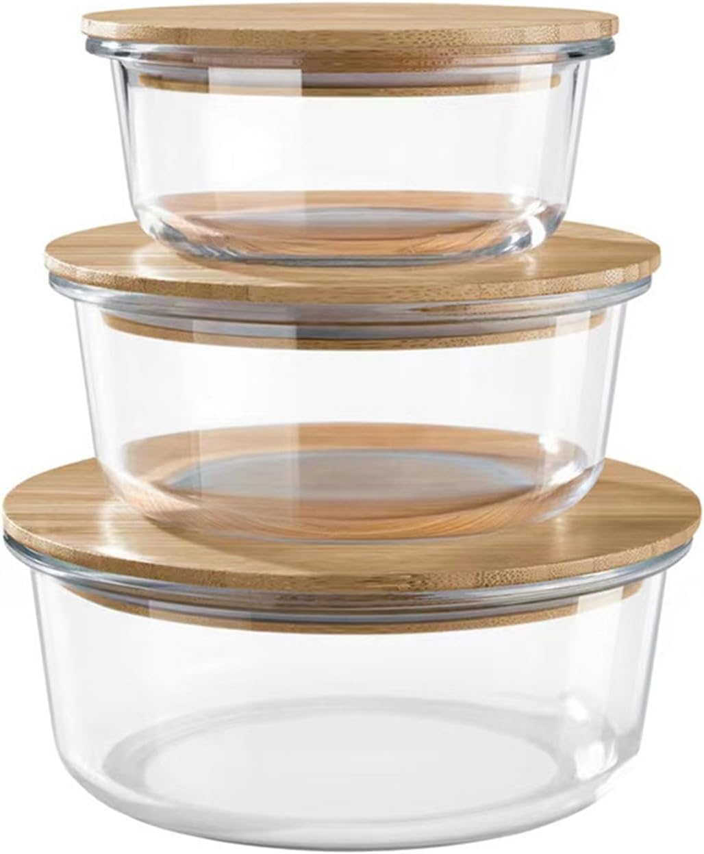 3-Piece Borosilicate Glass Food Container Set with Airtight Wooden Lids | Microwave & Freezer Safe | Clear