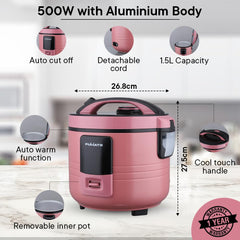The Better HomeFUMATO Cookeasy Rice Cooker Pink & Insulated Bottle 1 litre Pink(Pack of 1)