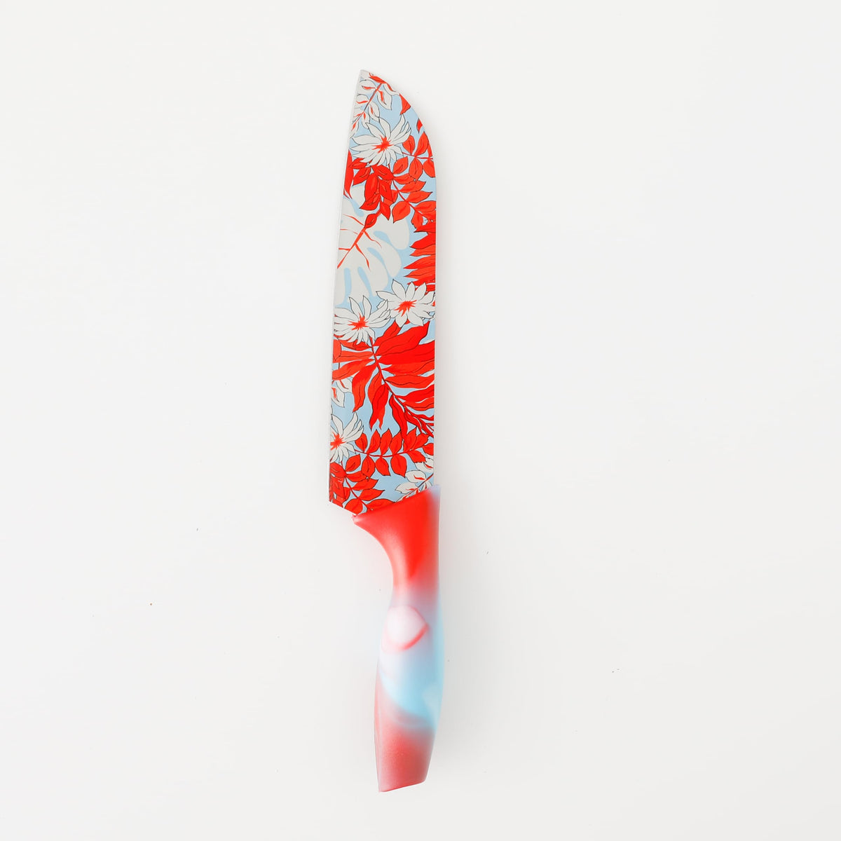 The Better Home Knife Kitchen Knife Chef Knife Color Printing Santoku Knife & Non-Slip Handle with Blade Cover,7 inch, Stainless Steel|Utility Knife. (Red Set of 5)