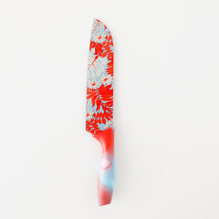 The Better Home Knife Kitchen Knife Chef Knife Color Printing Santoku Knife & Non-Slip Handle with Blade Cover,7 inch, Stainless Steel|Utility Knife. (Red Set of 5)