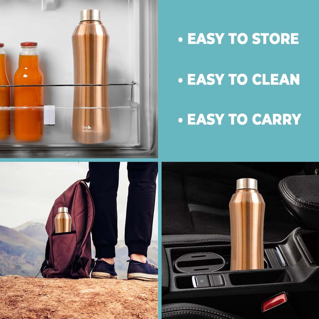 The Better Home 1000 Stainless Steel Water Bottle 1 Litre - Gold | Eco-Friendly, Non-Toxic & BPA Free Water Bottles 1+ Litre | Rust-Proof, Lightweight, Leak-Proof & Durable| Pack of 2