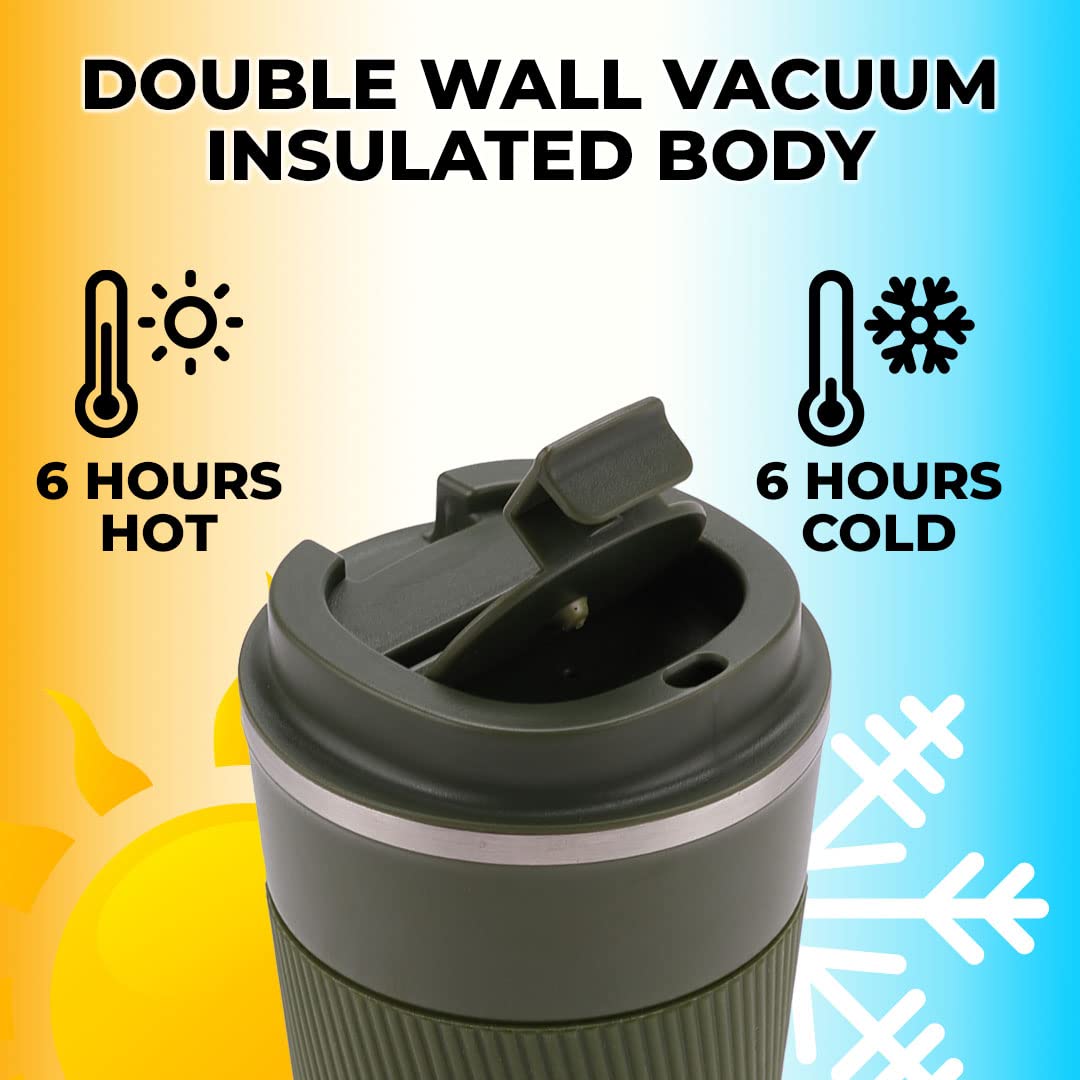 Insulated Coffee Cup Tumbler - Double Walled Stainless Steel, Leakproof & Spillproof | 510 ml | Green