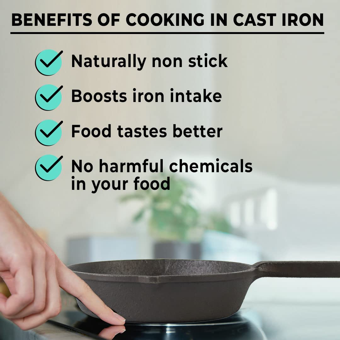 Cast Iron Fry Pan - Pre-Seasoned, Non-Stick, Induction Compatible | 10 Inches | Black | Durable Cookware