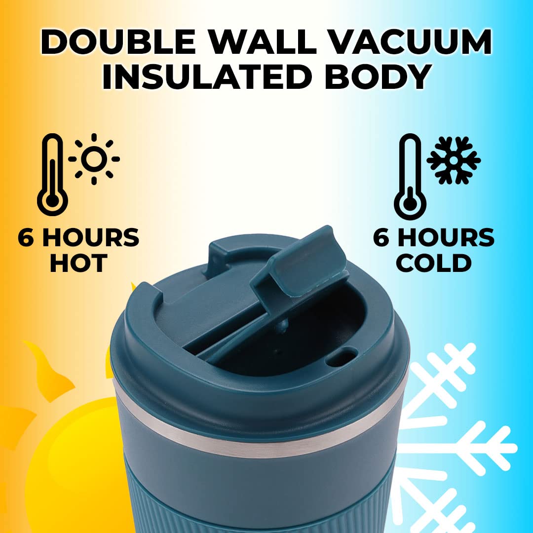 Insulated Coffee Cup Tumbler - Double Walled 304 Stainless Steel | Leakproof | 510 ml | Blue