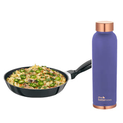 The Better Home 100% Pure Copper Water Bottle 1 Litre, Teal & Savya Home Non Stick Fry Pan, 18 cm (Stove & Induction Cookware, Easy Grip Handle) (Purple)