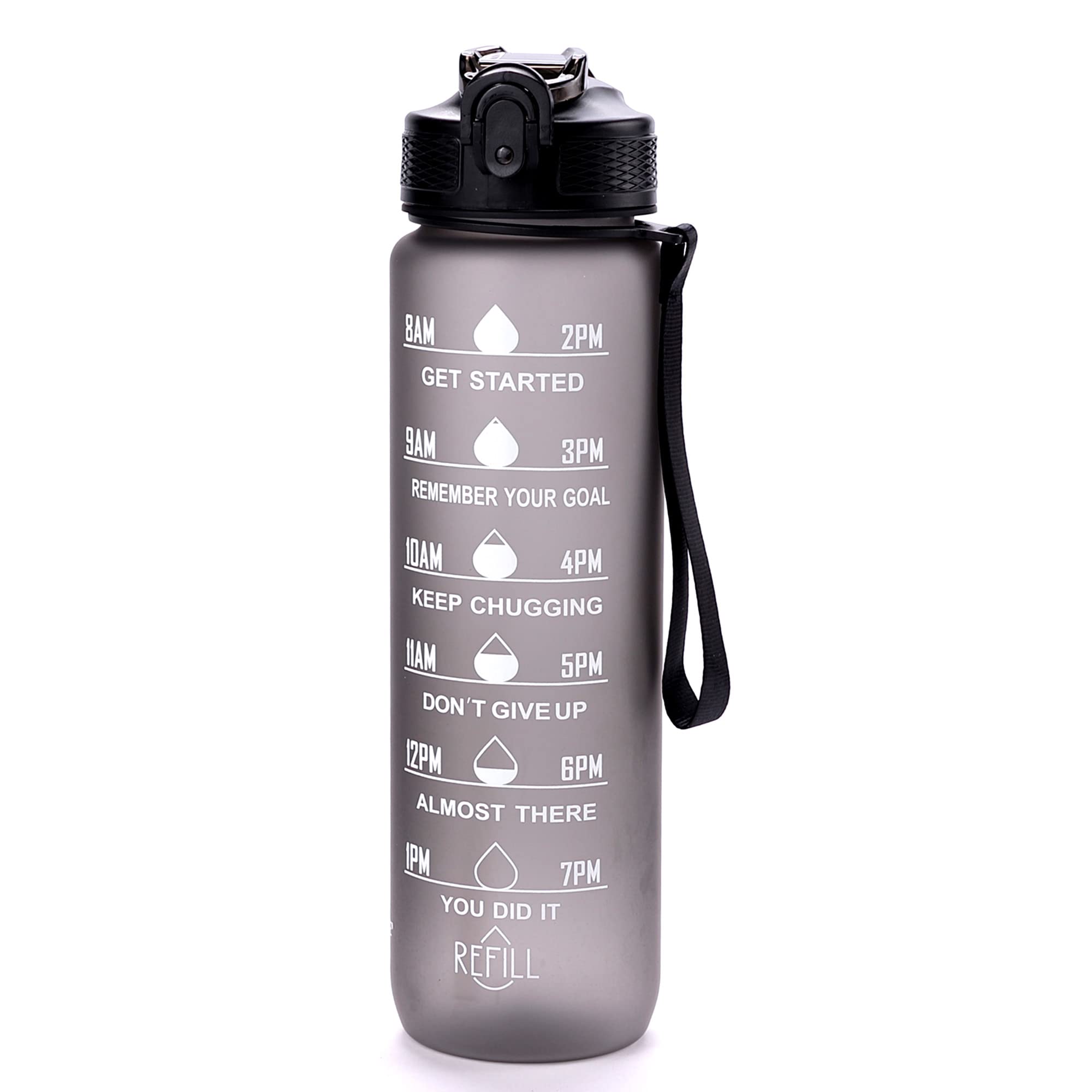 Sipper Water Bottle For Adults 1 Litre | Motivational Gym Water Bottle 1+ Litre with Measurements | Sports Water Bottle | Unbreakable Sipper Bottle (Black, Plastic)