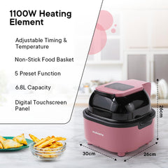 The Better Home FUMATO Aerochef Pro Air fryer With Digital Panel & Easy Peek Through Lid, 6.8L | 1100W Electric Air Fryer Oven for Home with Multiple Preset Function| 1 Year Warranty (Cherry Pink)