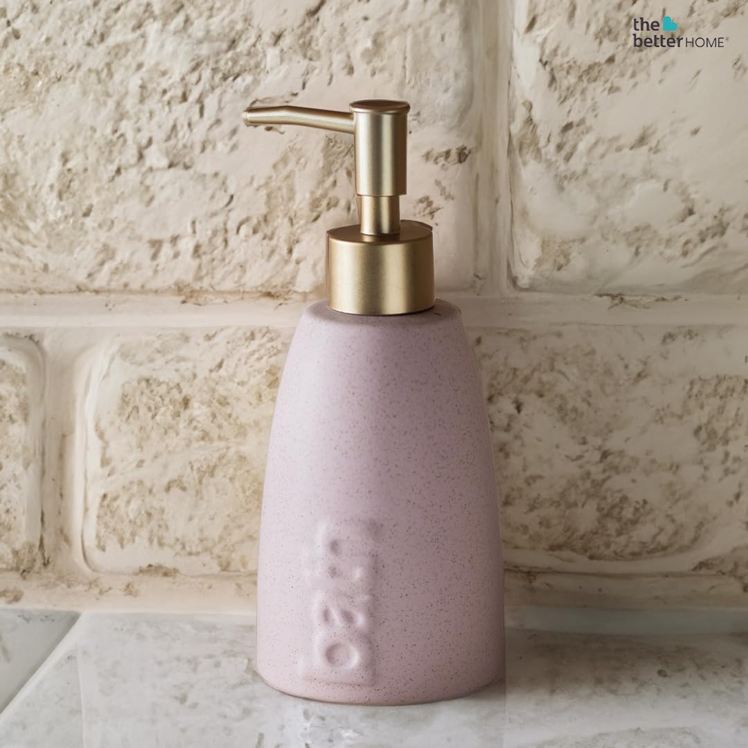 The Better Home 320ml Dispenser Bottle - Pink | Ceramic Liquid Dispenser for Kitchen, Wash-Basin, and Bathroom | Ideal for Shampoo, Hand Wash, Sanitizer, Lotion, and More