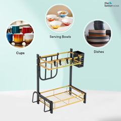 The Better Home Trapezoidal Seasoning Rack | Stackable Kitchen Basket For Storage | Carbon Steel Collapsible Foldable Basket For Fruits And Vegetables | Rust-Resistant (Black Gold - Design 2)