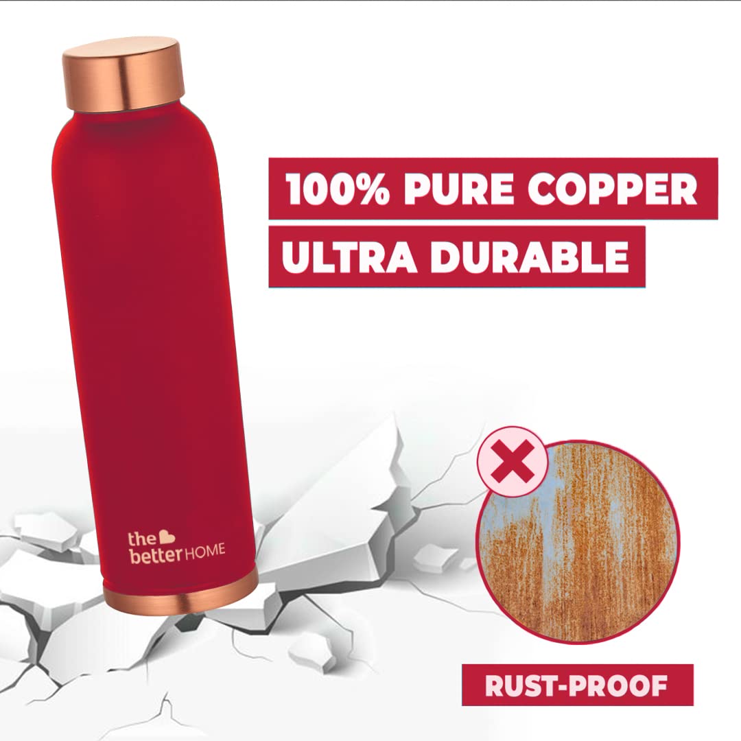 1000 Copper Water Bottle - 900ml | 100% Pure Copper Bottle | BPA Free & Non Toxic Water Bottle with Anti Oxidant Properties of Copper | Maroon (Pack of 10)