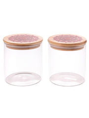 The Better Home Borosilicate Glass Jar with Printed Bamboo Lid|Kitchen Organizer Items and Storage| Leakproof Airtight Storage Jar for Cookies Snacks Tea Coffee Sugar|Pack of 2(300ml)