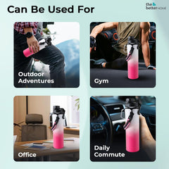 The Better Home Stainless Steel Insulated Water Bottles | 720 ml Each | Thermos Flask Attachable to Bags & Gears | 6/12 hrs hot & Cold | Water Bottle for School Office Travel | Pink-White