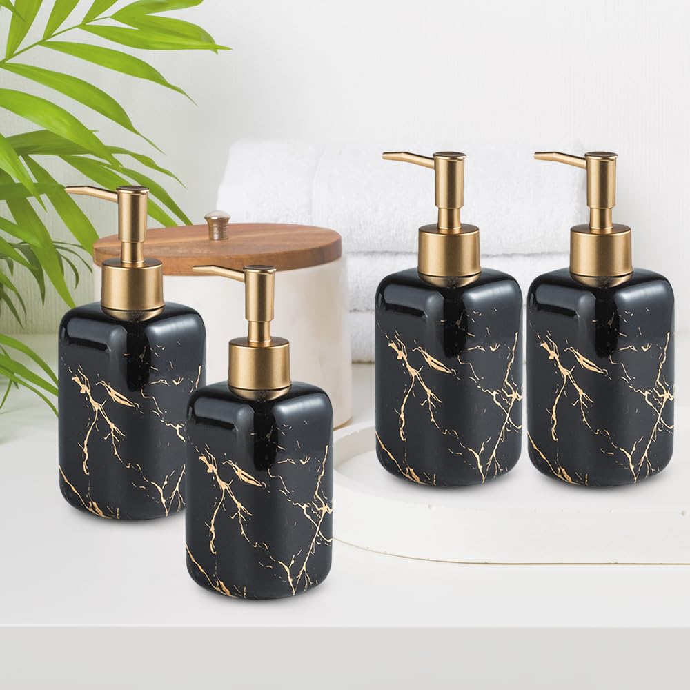 The Better Home 300ml Dispenser Bottle - Black (Set of 4) | Ceramic Liquid Dispenser for Kitchen, Wash-Basin, and Bathroom | Ideal for Shampoo, Hand Wash, Sanitizer, Lotion, and More