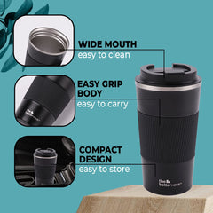 Insulated Coffee Mug with Lid and Sleeve (510ml) | Double Wall Insulated Stainless Steel Mug for Coffee & Tea | Hot and Cold Tumbler | Coffee Mug with Lid for Home & Office (Black)
