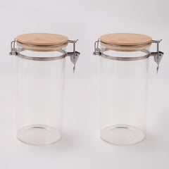 The Better Home Zen Series Borosilicate Containers with Lid 1400ml |Container for Kitchen Storage Set | Leakproof, Airtight Storage Jar for Glass Jars with Wooden Lid |Star Lock Collection Set of 2