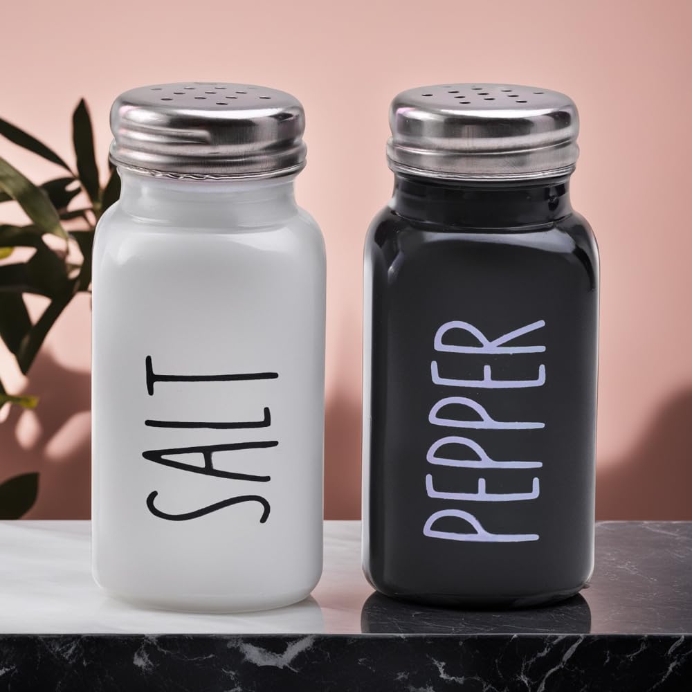 The Better Home Glass Salt and Pepper Shaker Set | Set of 2 Shaker | White and Black | Glass | Salt and Pepper Dispenser Sprinkler Bottle (Pack of 3)