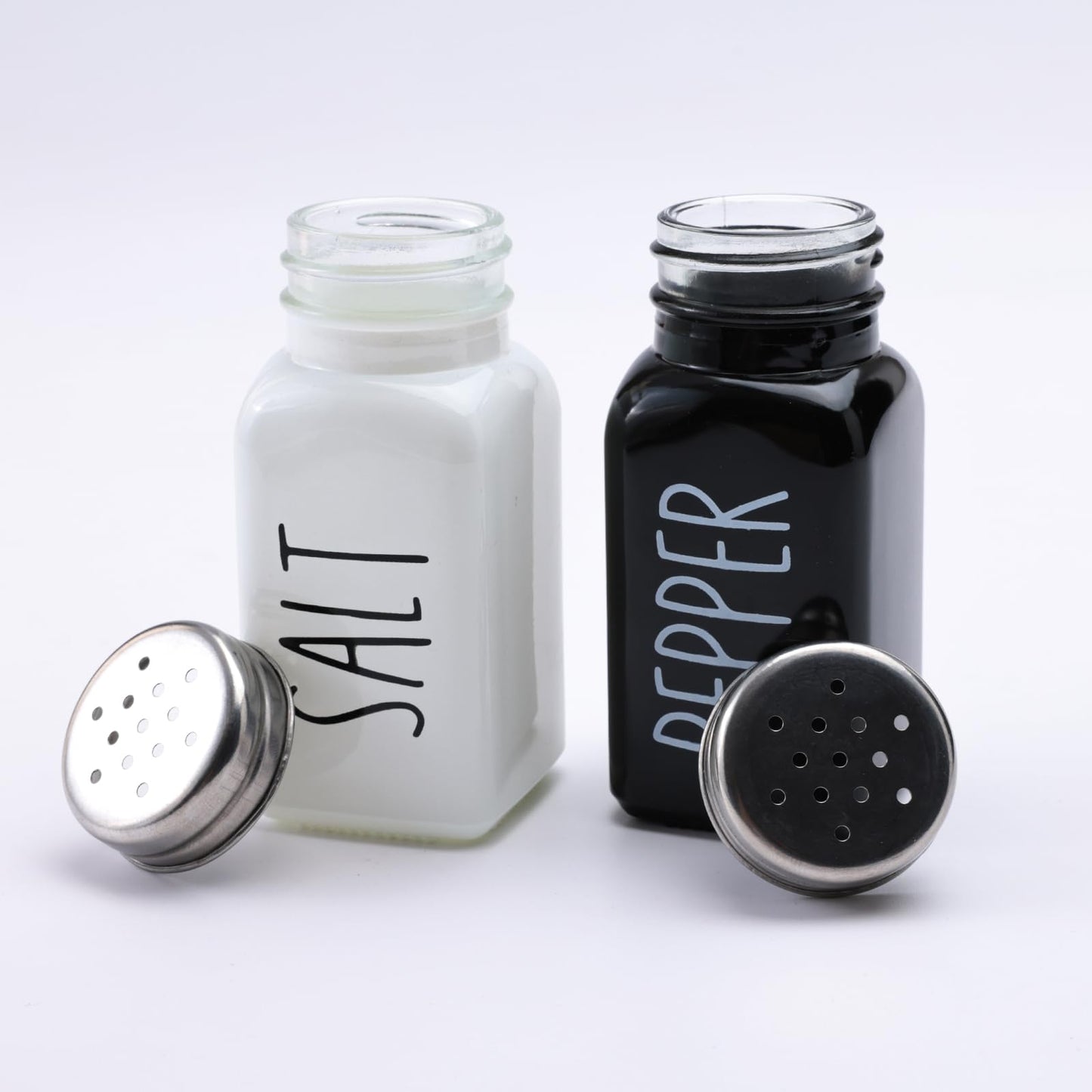 The Better Home Glass Salt and Pepper Shaker Set | Pack of 2 Shaker | White and Black | Glass | Salt and Pepper Dispenser Sprinkler Bottle