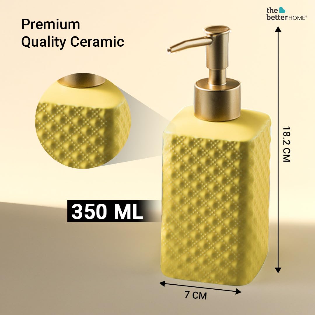 The Better Home 350ml Soap Dispenser Bottle - Yellow (Set of 4) |Ceramic Liquid Pump Dispenser for Kitchen, Wash-Basin, and Bathroom