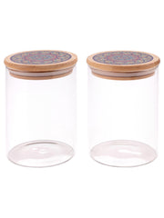 The Better Home Borosilicate Glass Jar with Printed Bamboo Lid|Kitchen Organizer Items and Storage|Multi-utility, Leakproof, Airtight Storage Jar for Cookies,Snacks,Tea,Coffee,Sugar|Pack of 2(600ml)