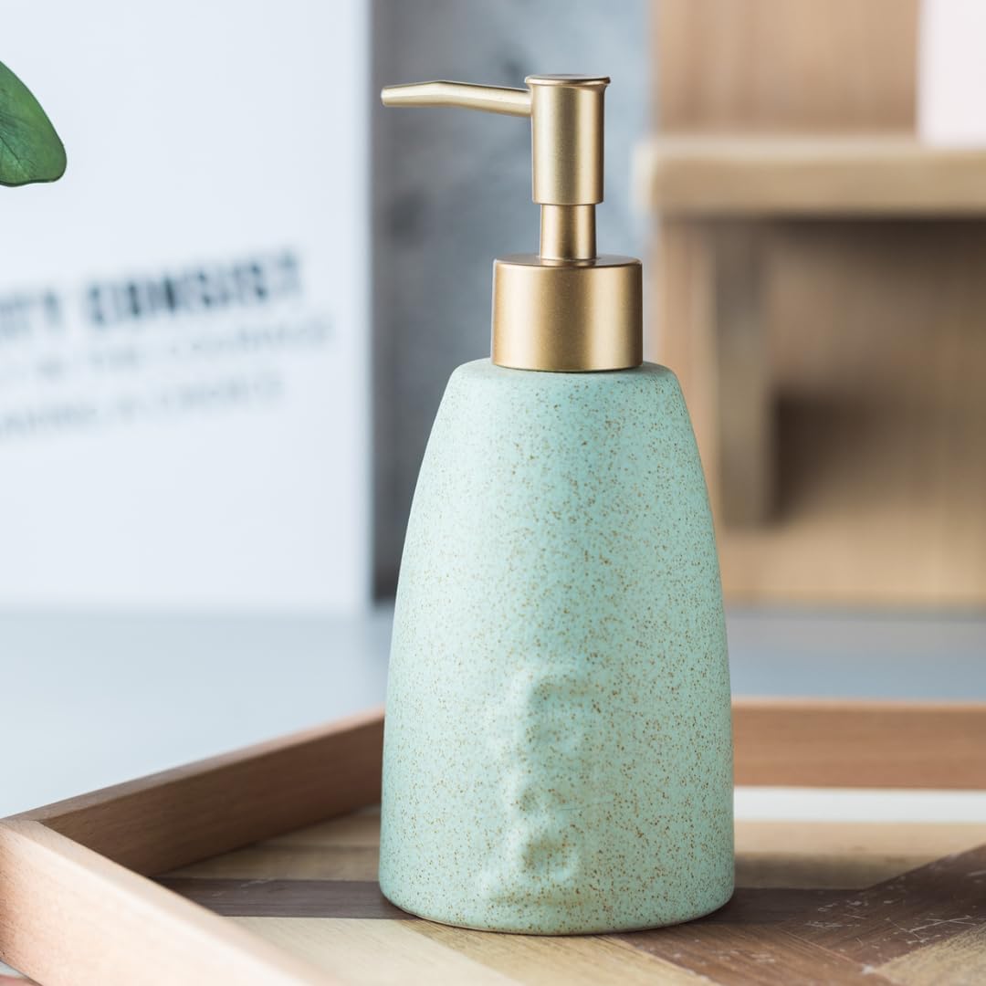 The Better Home 320ml Dispenser Bottle - Green | Ceramic Liquid Dispenser for Kitchen, Wash-Basin, and Bathroom | Ideal for Shampoo, Hand Wash, Sanitizer, Lotion, and More