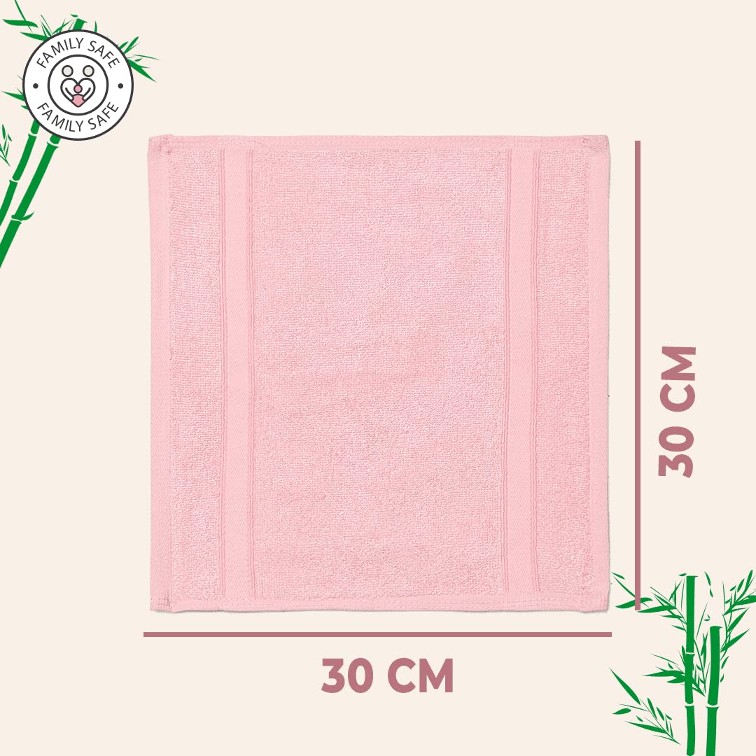 600GSM 100% Bamboo Face Towel Set | Anti Odour & Anti Bacterial Bamboo Towel |30cm X 30cm | Ultra Absorbent & Quick Drying Face Towel for Women & Men (Pack of 4, Pink)